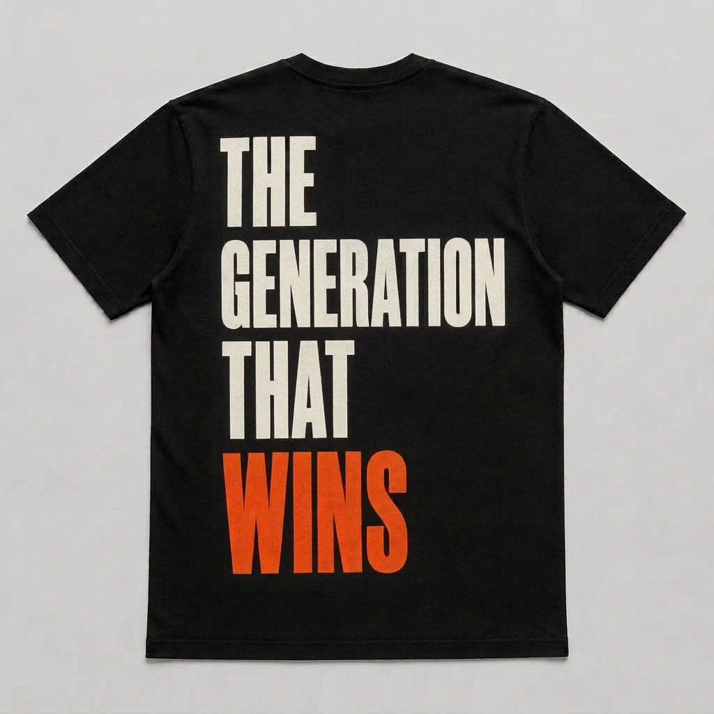 Black GenWin tee printed with THE GENERATION THAT WINS