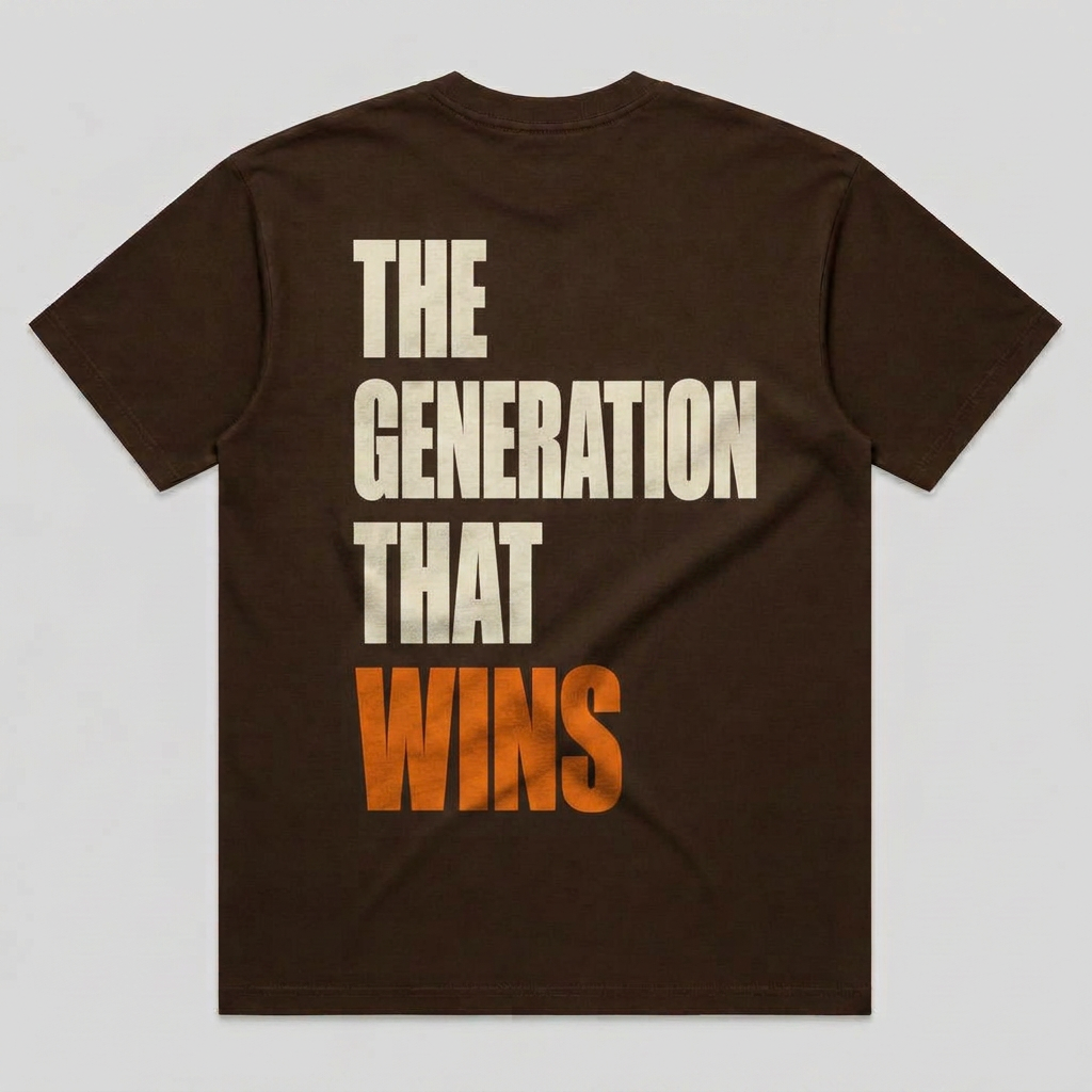 Coffee GenWin tee printed with THE GENERATION THAT WINS